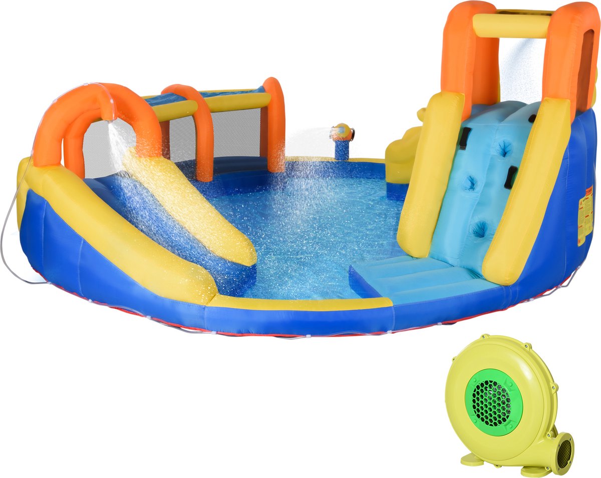   - Springkussen - met Glijbaan - Klimmuur - Waterbekken