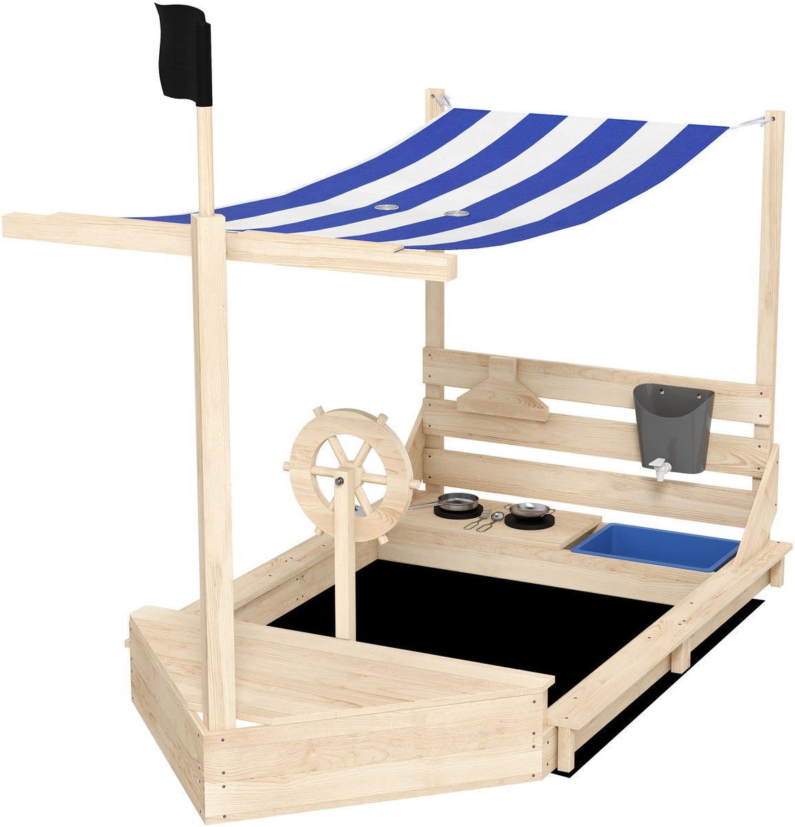 Outsunny - Zandbak - met zonnedak - incl. kinderspeelkeukenset