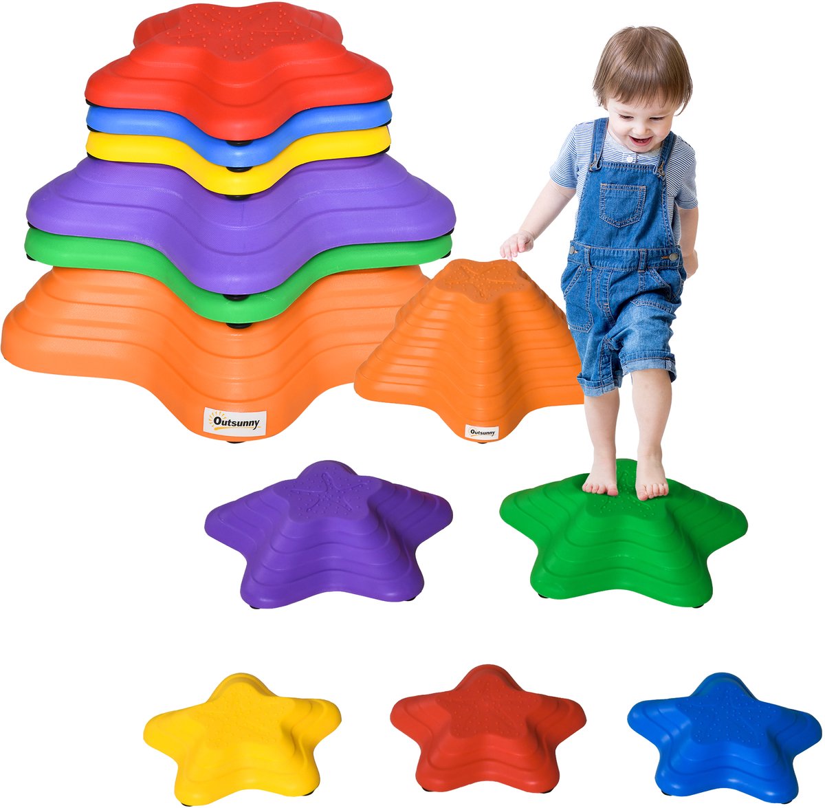 Outsunny Balans Stapstenen Kunststof 36,5L x 36,5B x 16H cm Meerkleurig