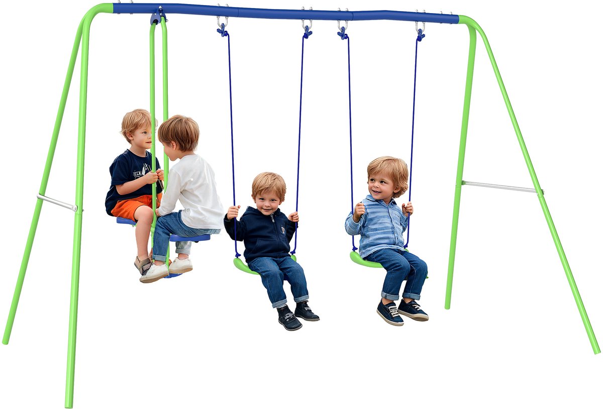 Outsunny-Kinderschaukel-Metall, PE-280L x 140B x 178H cm-Grün