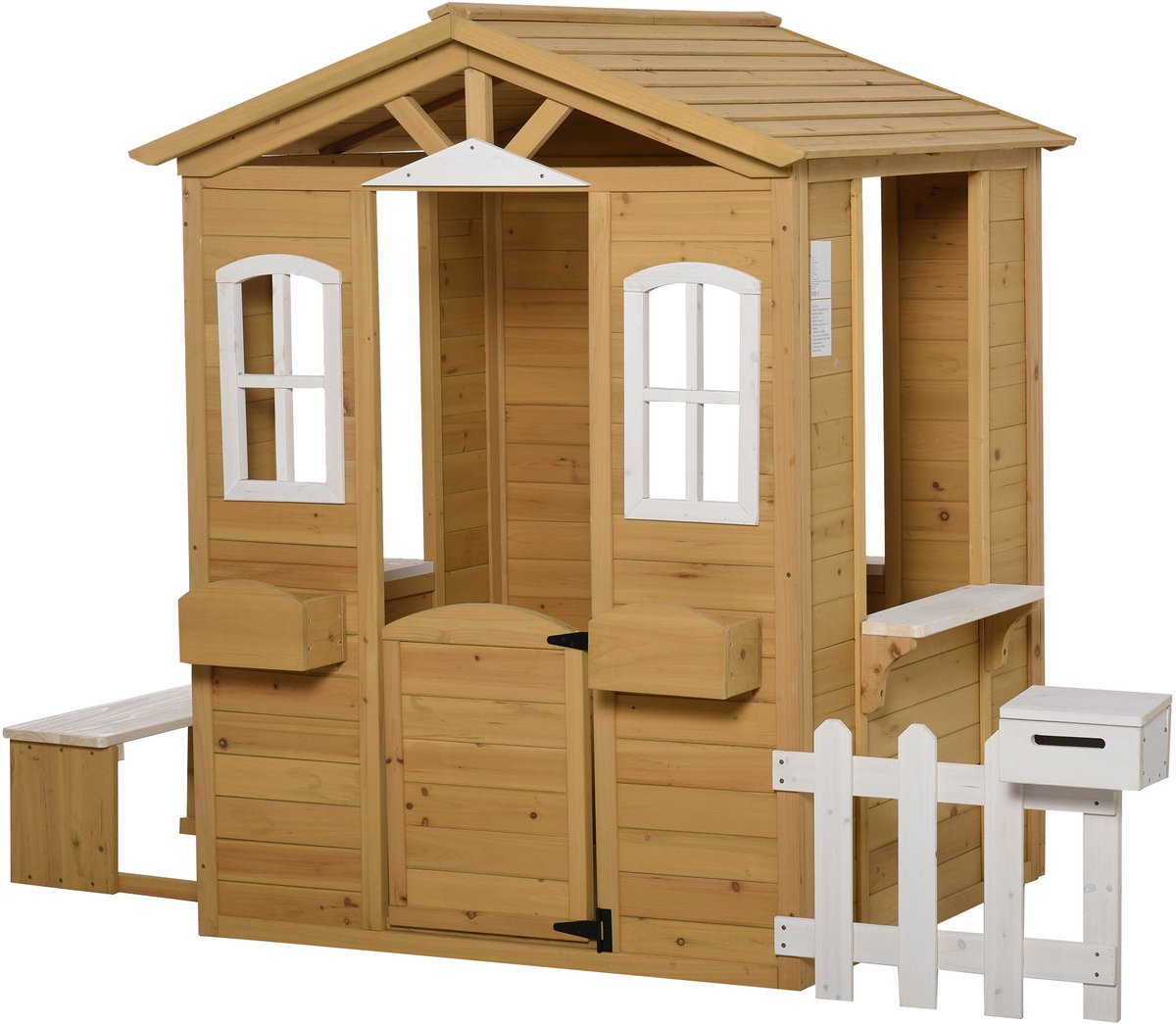 Outsunny-Kinderspielhaus-Tannenholz-205L x 119B x 140H cm-Gelb