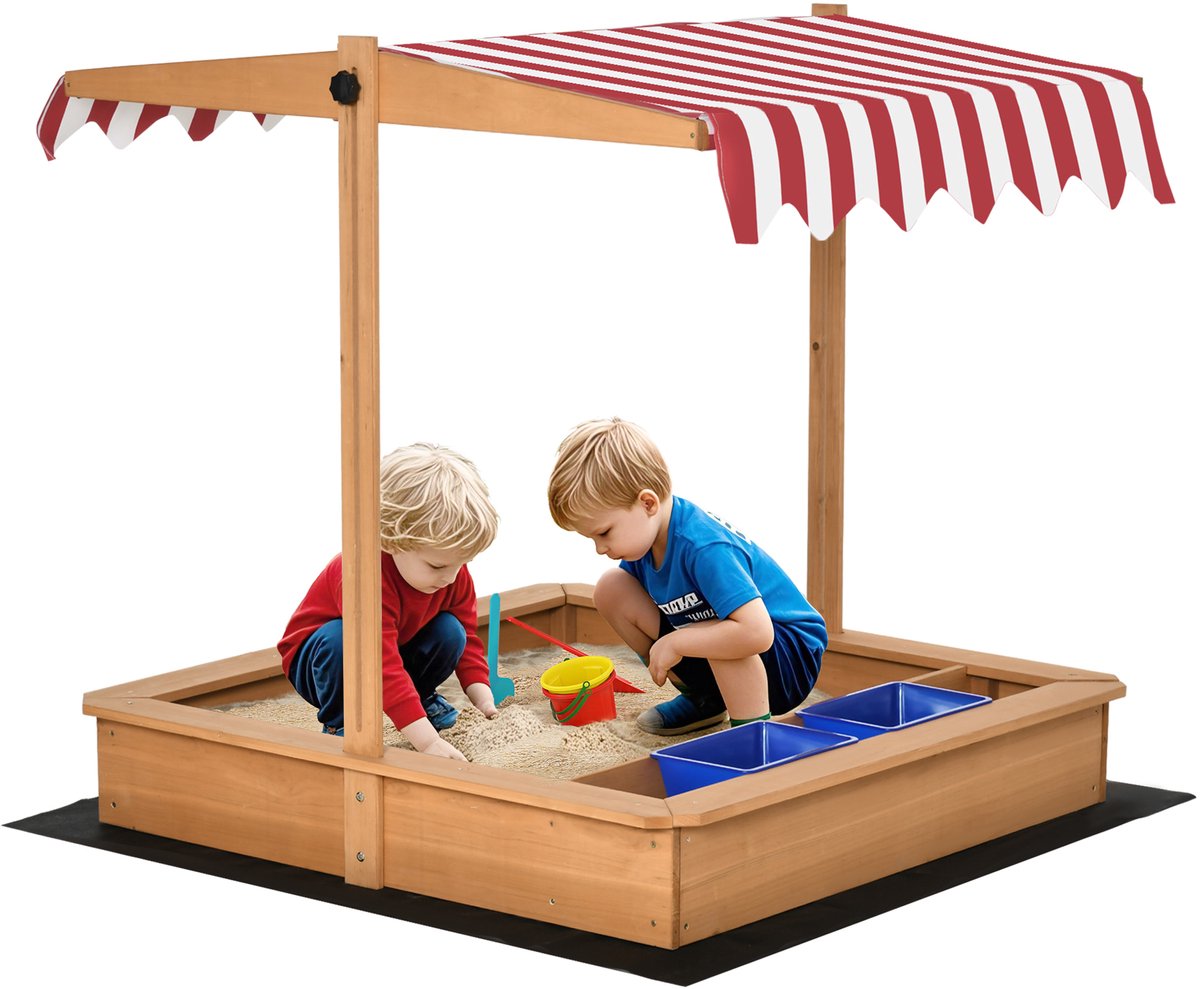 Outsunny-Sandkasten-Tannenholz, Vliesboden, Polyester, Kunststoff-107,5L x 107,5B x 110H cm-Gelb