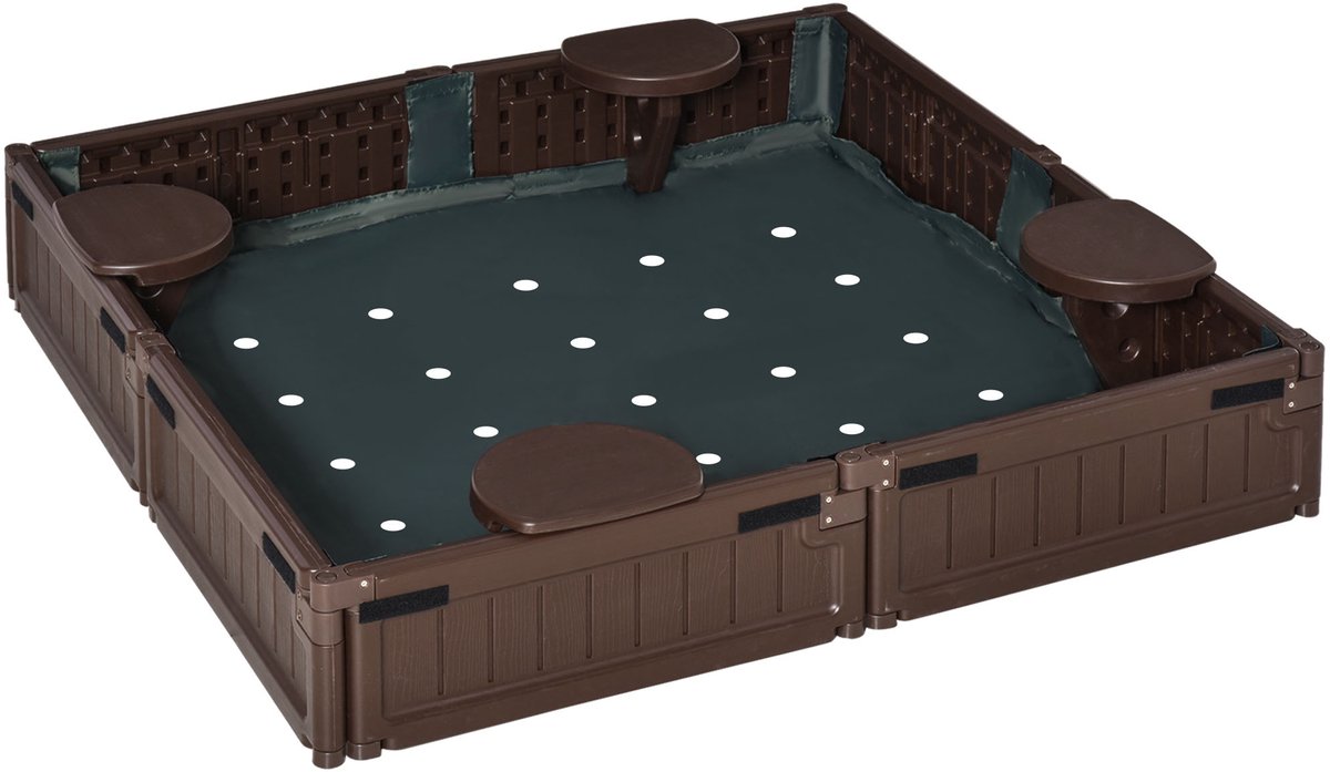 Outsunny zandbak - hard polyethyleen - 123Lx 123B x 21H cm - bruin