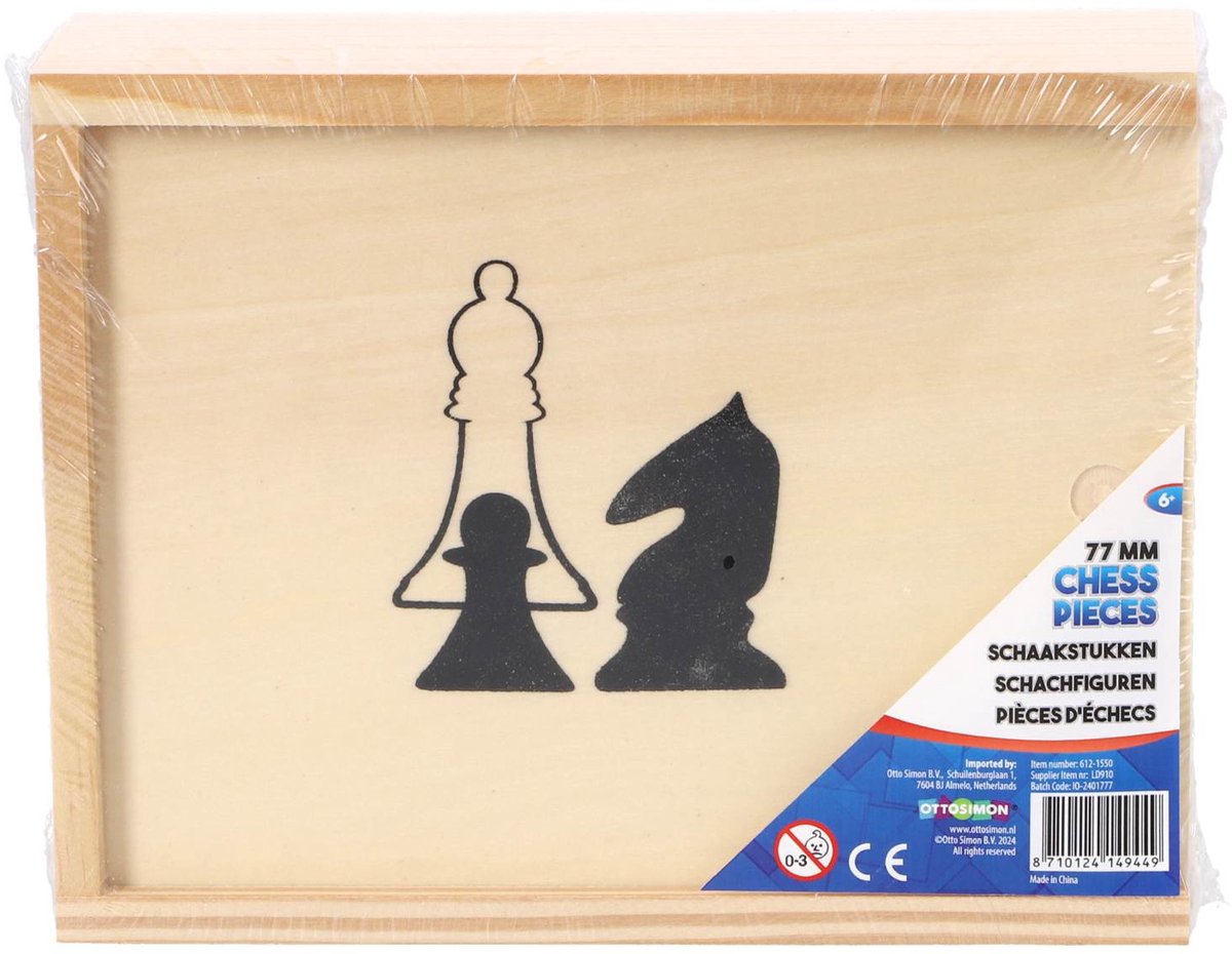 Houten Schaakstukken in Kistje 19x15.5 cm