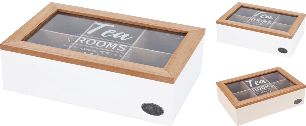 Houten Theedoos met 6 Vakjes Wit/Naturel