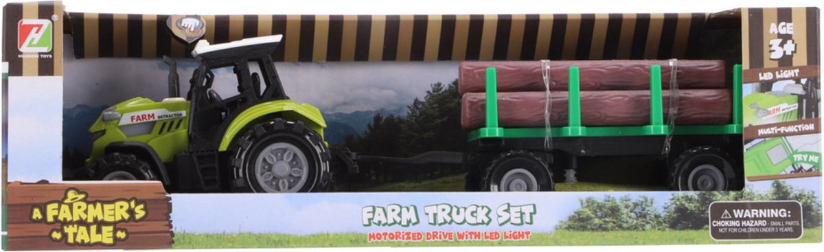 Overige Merken Tractor + Aanhanger Met Boomstammen + Licht En Geluid