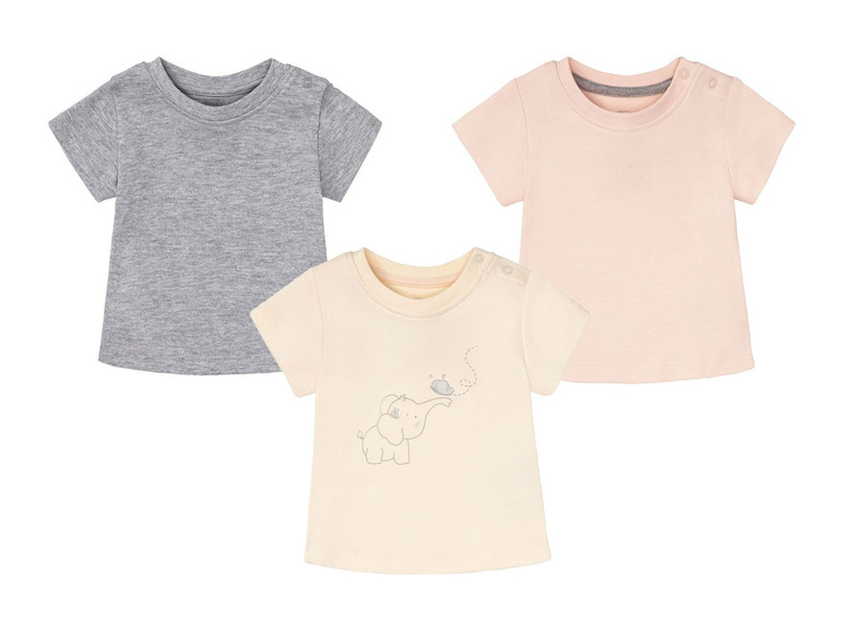 3 baby T-shirts (62/68, Grijs/lichtroze/wit)