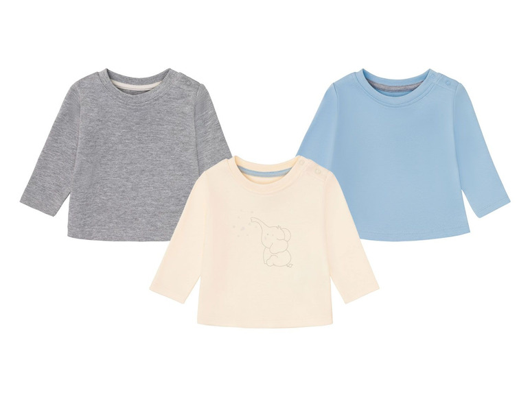 3 baby T-shirts (86/92, Blauw/grijs/wit)