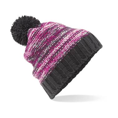 Beechfield slalom border beanie dark graphite/fuchsia/off white