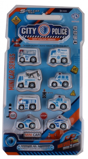 Jonotoys autoset City Police jongens 5 cm wit/blauw 8 delig