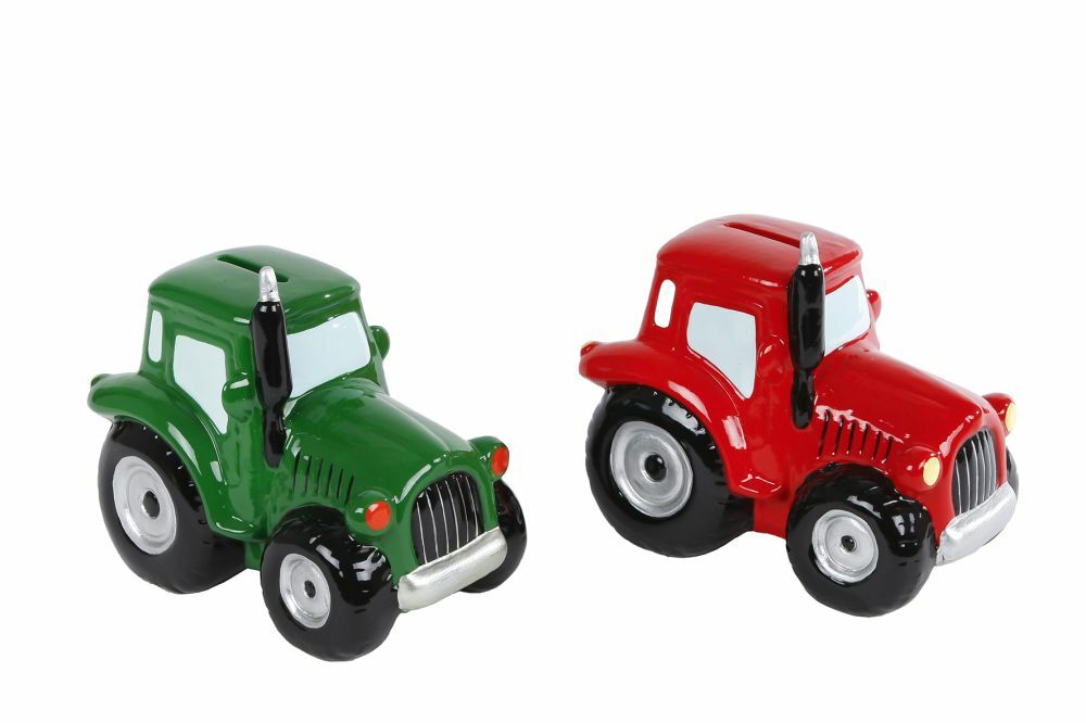 Kids Globe spaarpot tractor groen/rood a2 aardew 16,6x11x13,8cm