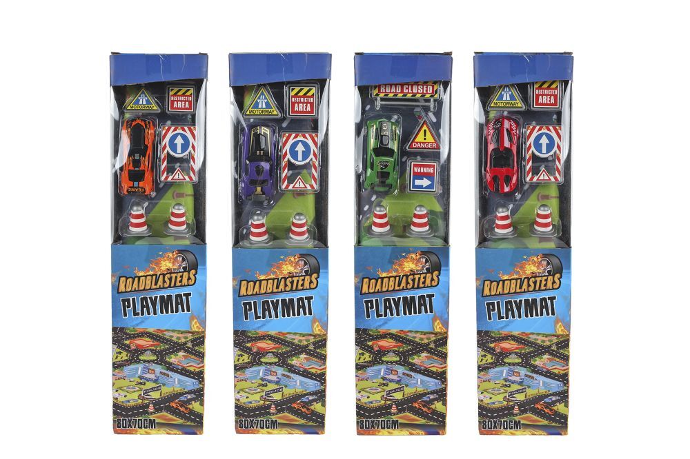 Roadblasters verkeerskleed 80x70cm met auto en accessoires