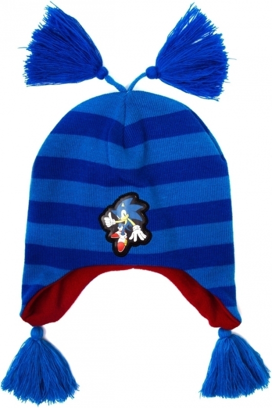 Sonic Blue Striped Beanie With Poms