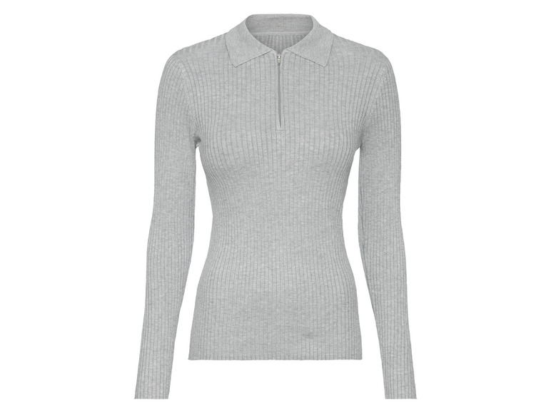 esmara Dames gebreide pullover met rits (L (44/46), Grijs)