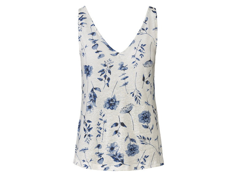 esmara Dames linnen top (XS (32/34), Wit/blauw)