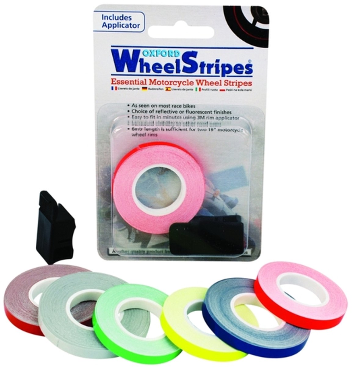 Oxford wheel stripes wielstriping met hulpstuk wit reflecterend – Wit