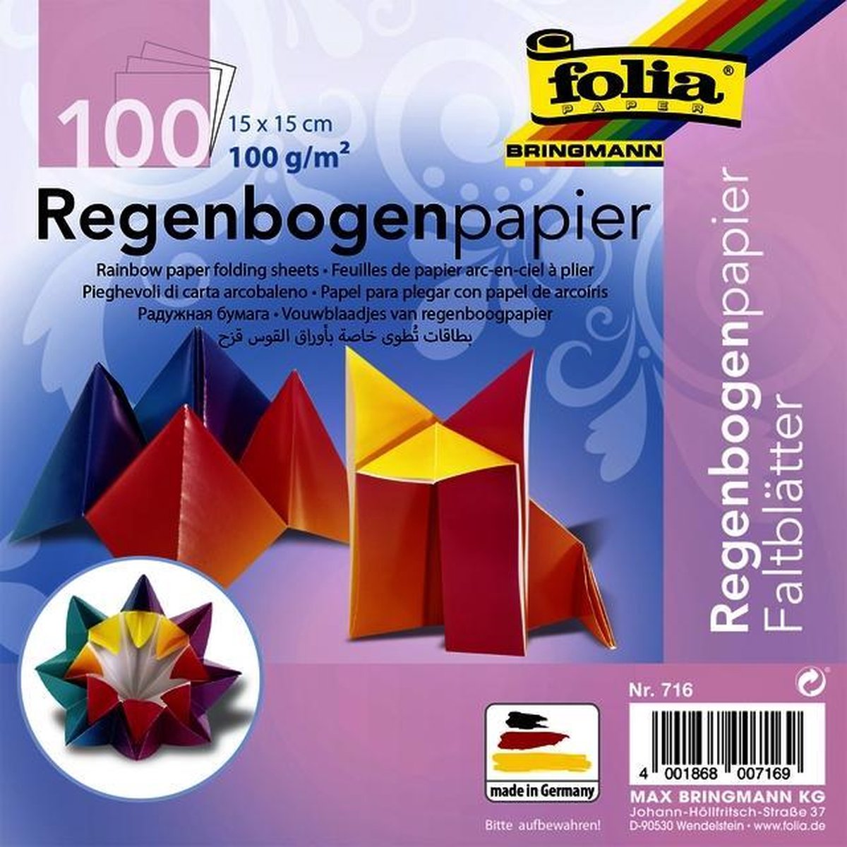 Vouwblaadjes Folia Regenboog 15X15cm Ass