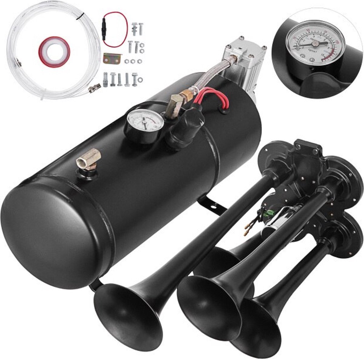 OxyFlowzy® - Luchthoorn Met Compressor - Luchttoeter - Auto Toeter - Toeter - Claxon - 150DB - 12V - Toeter Voor Auto Vrachtwagen Boot Camper - Auto Accessoires - Complete Set