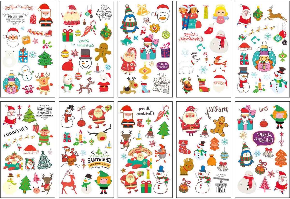 Kerstmis Kinderen Neptattoo set- 10 vellen 108 stuks- Christmas- Kerst- plak tattoo-tattoo sticker voor Kerst feest