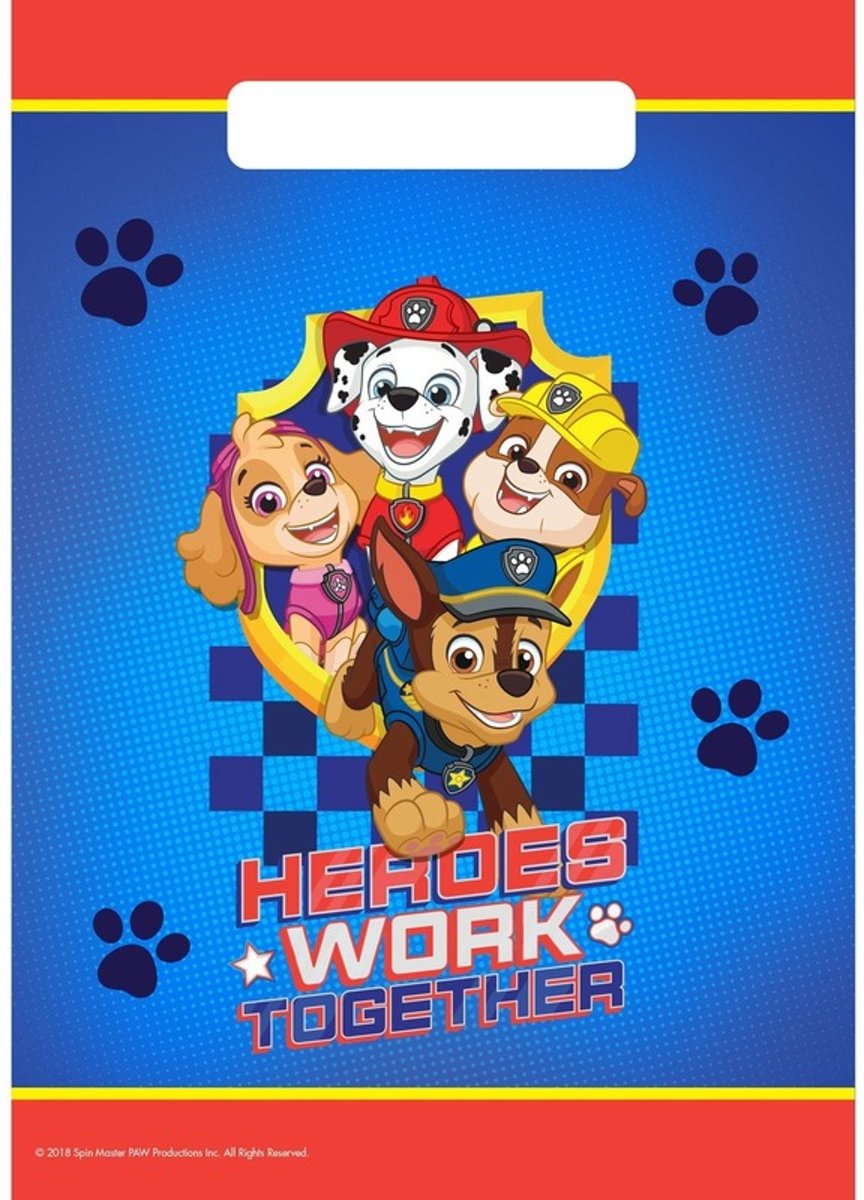 16x Paw Patrol thema feestzakjes/uitdeelzakjes - Paw Patrol kinderfeestje versieringen/decoraties