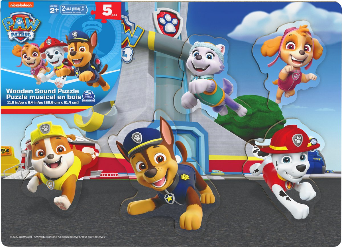 Houten Geluidenpuzzel PAW Patrol (Engelstalig), 5 stukjes