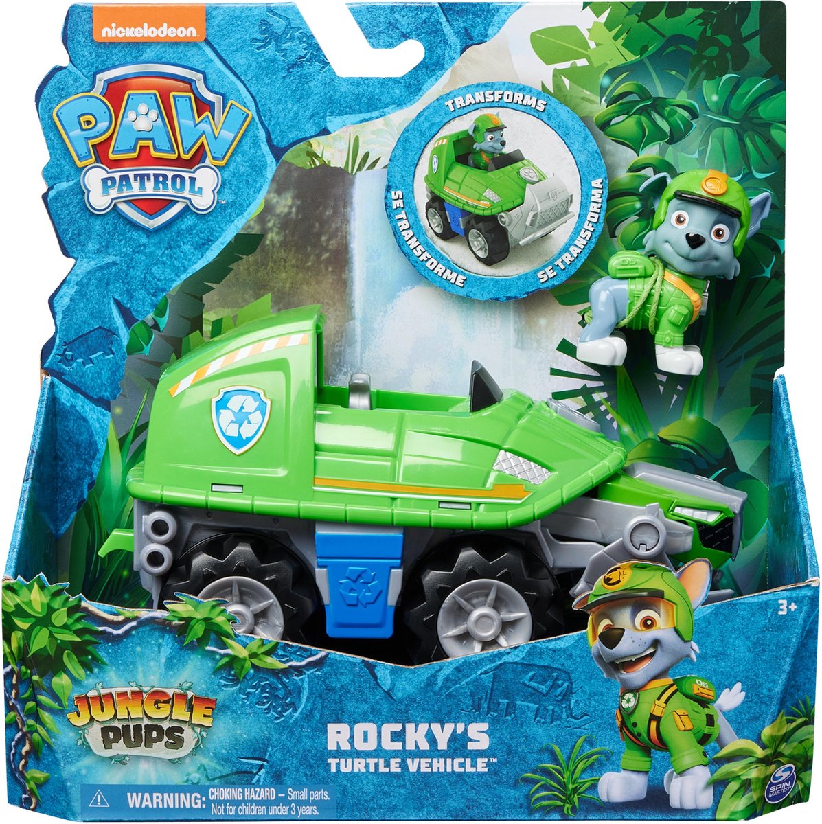 PAW Patrol Jungle Pups - Rockys Schildpad-voertuig - speelgoedauto met speelfiguur