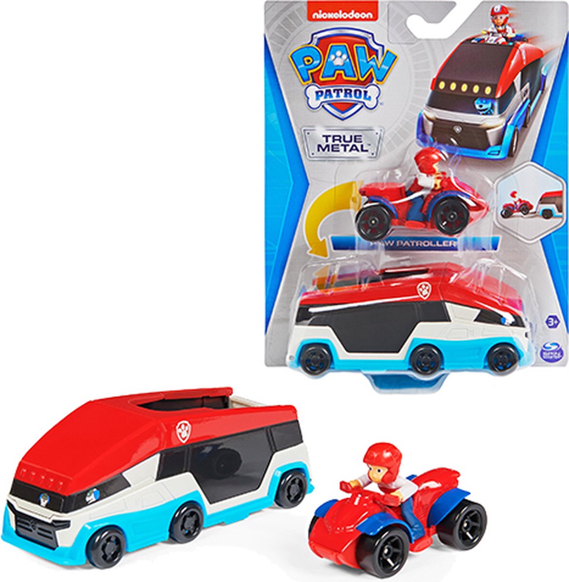 PAW Patrol True Metal Paw Patroller - Gegoten teamvoertuig met Ryder ATV-speelgoedvoertuig - schaal 1:55