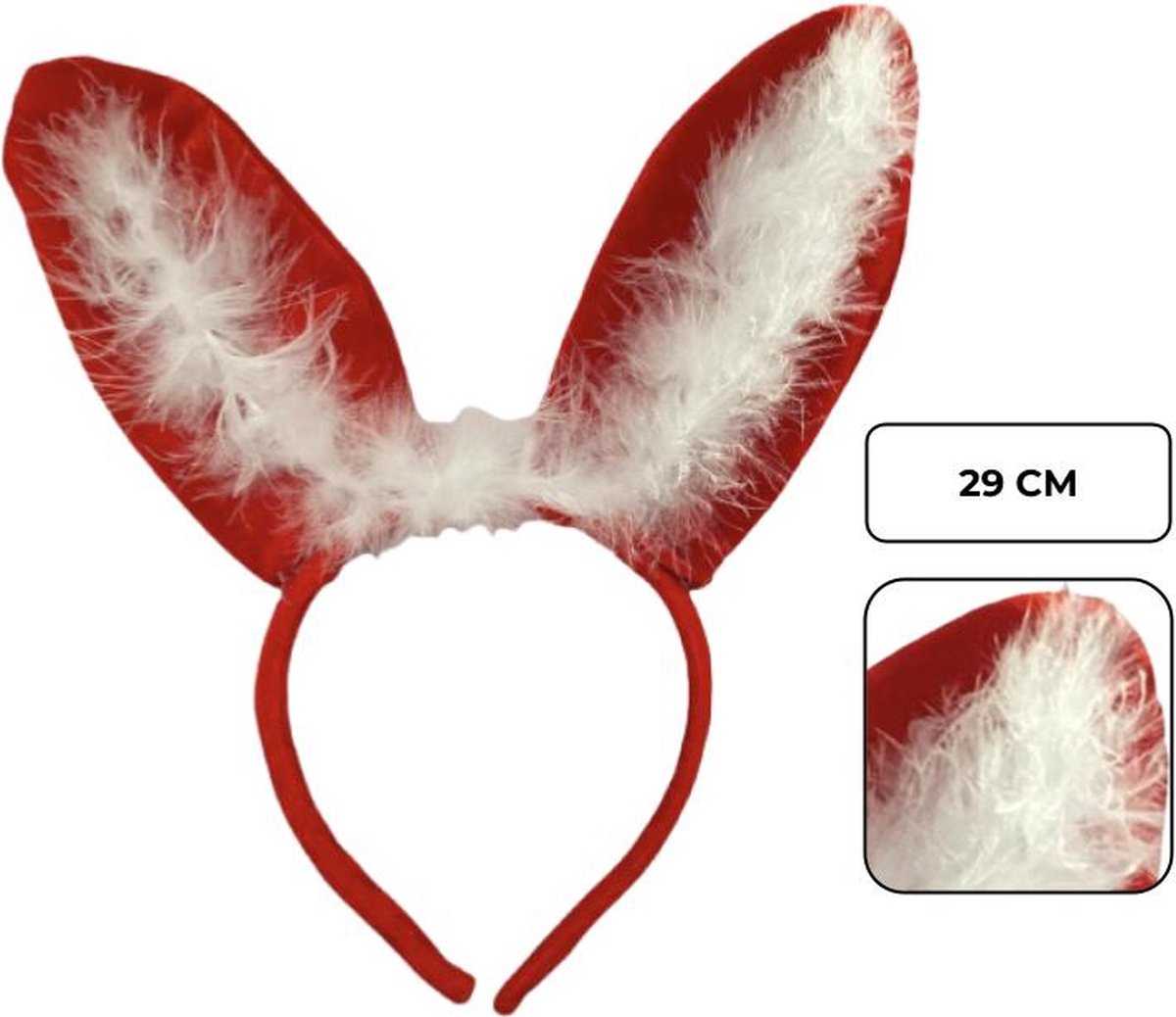 PD - Kerst haarband met Konijnenoren - Kerst diadeem - Foute kerstmuts - Kerstmuts - 23 x 29cm - Rood/Wit