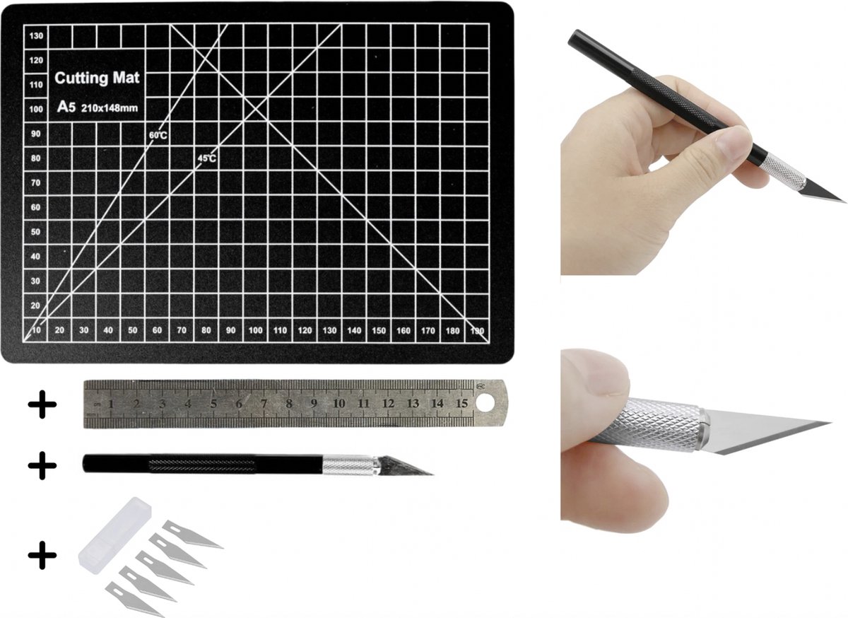 PD® - Scalpel met Snijmat - Scalpelset 8 delig - Hobby mesjes - Snijmat A5