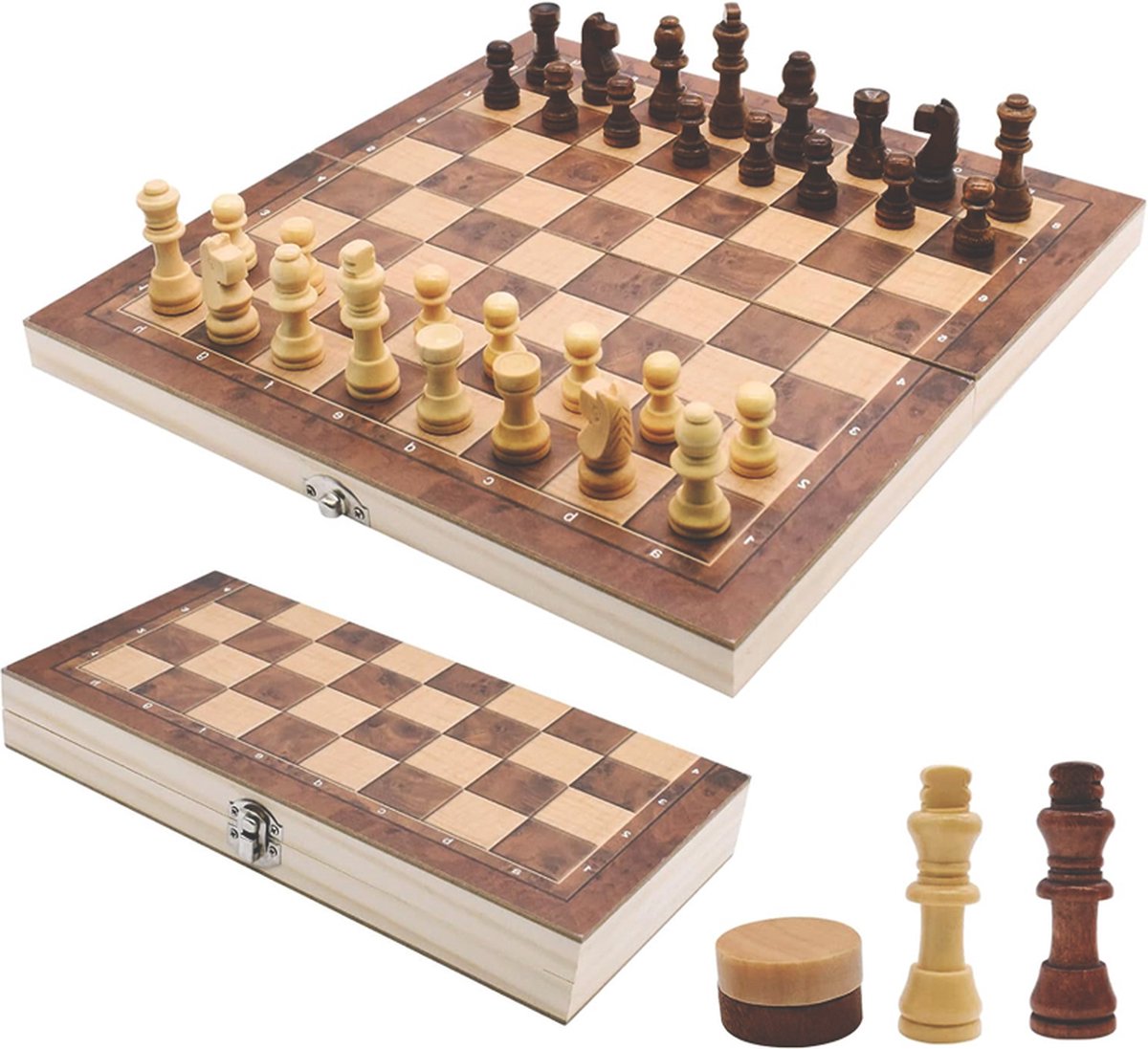 3-In-1 Luxe Houten Schaakspel - Draagbaar, Inklapbaar En Multifunctioneel - Ideaal Voor Reizen En Familieplezier