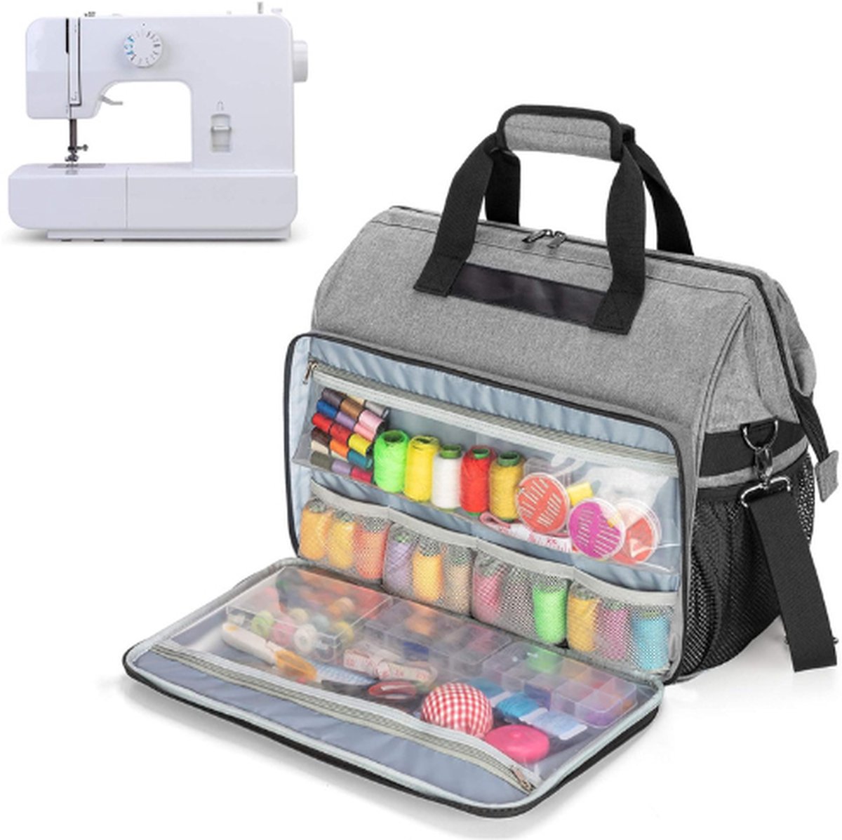Naaimachinekoffer Met Brede Opening Aan De Bovenkant - Universele Naaimachinetas - Compatibel Met De Meeste Singer, Brother, Janome En Standaard Accessoires - Grijs - Handbagage
