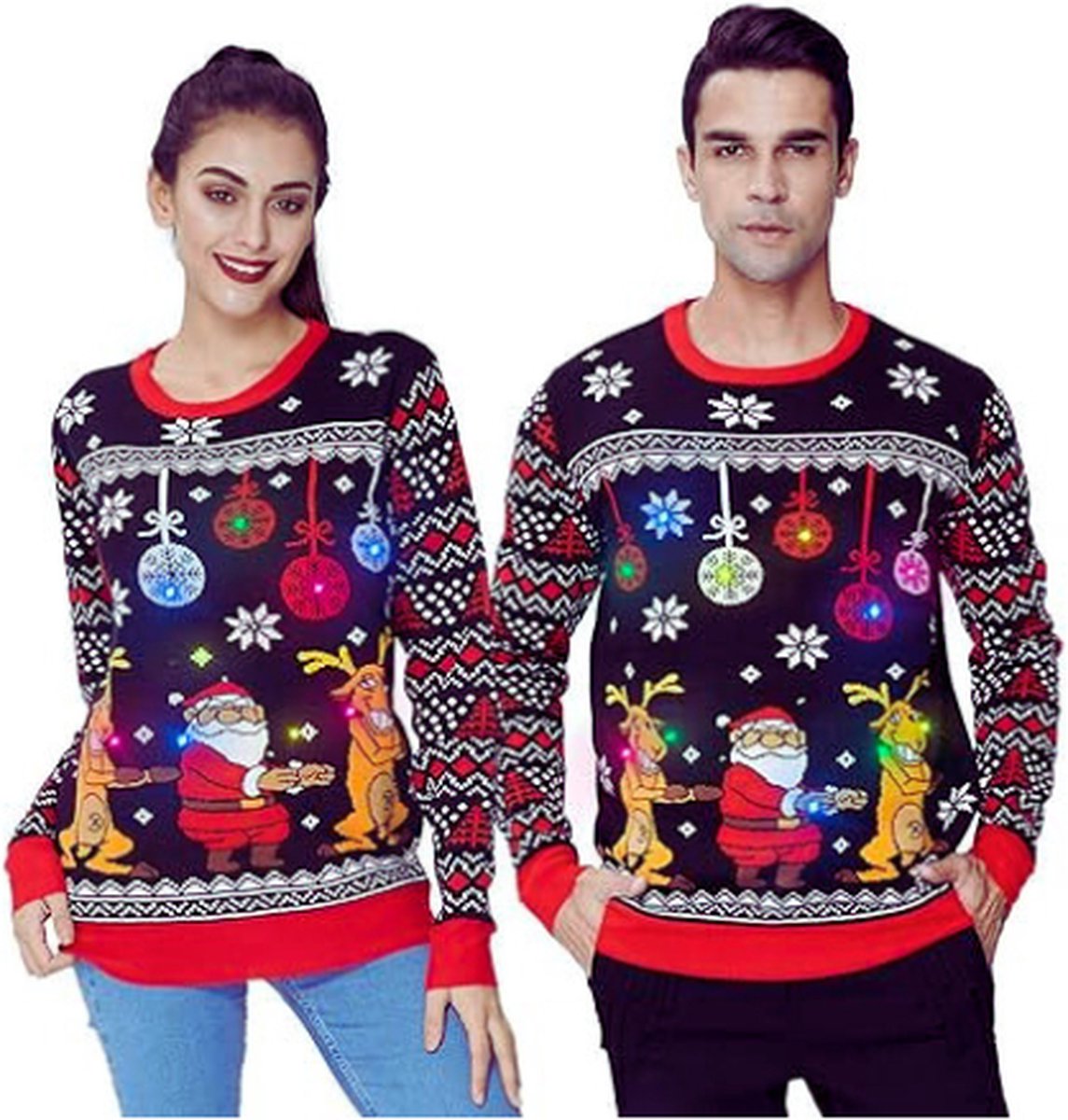 Uniseks Lelijke Kersttrui Heren Dames - Kersttruien met Lichten - Grappige Pullover Sweatshirt Gebreide Tops S-XXL - 1-Kerstman - M