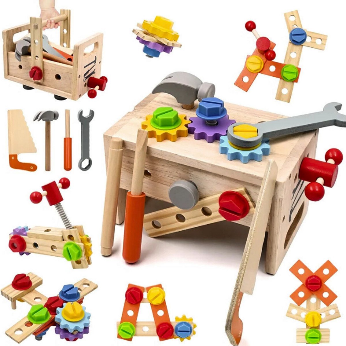 Montessori Houten Gereedschap Spelletjes Voor Kinderen Vanaf 2 Jaar - 29 Stuks Speelgoed Gereedschap Met Gereedschapskist En DIY Werkbank, Cadeau Voor Meisjes En Jongens Van 3, 4, 5, 6 Jaar