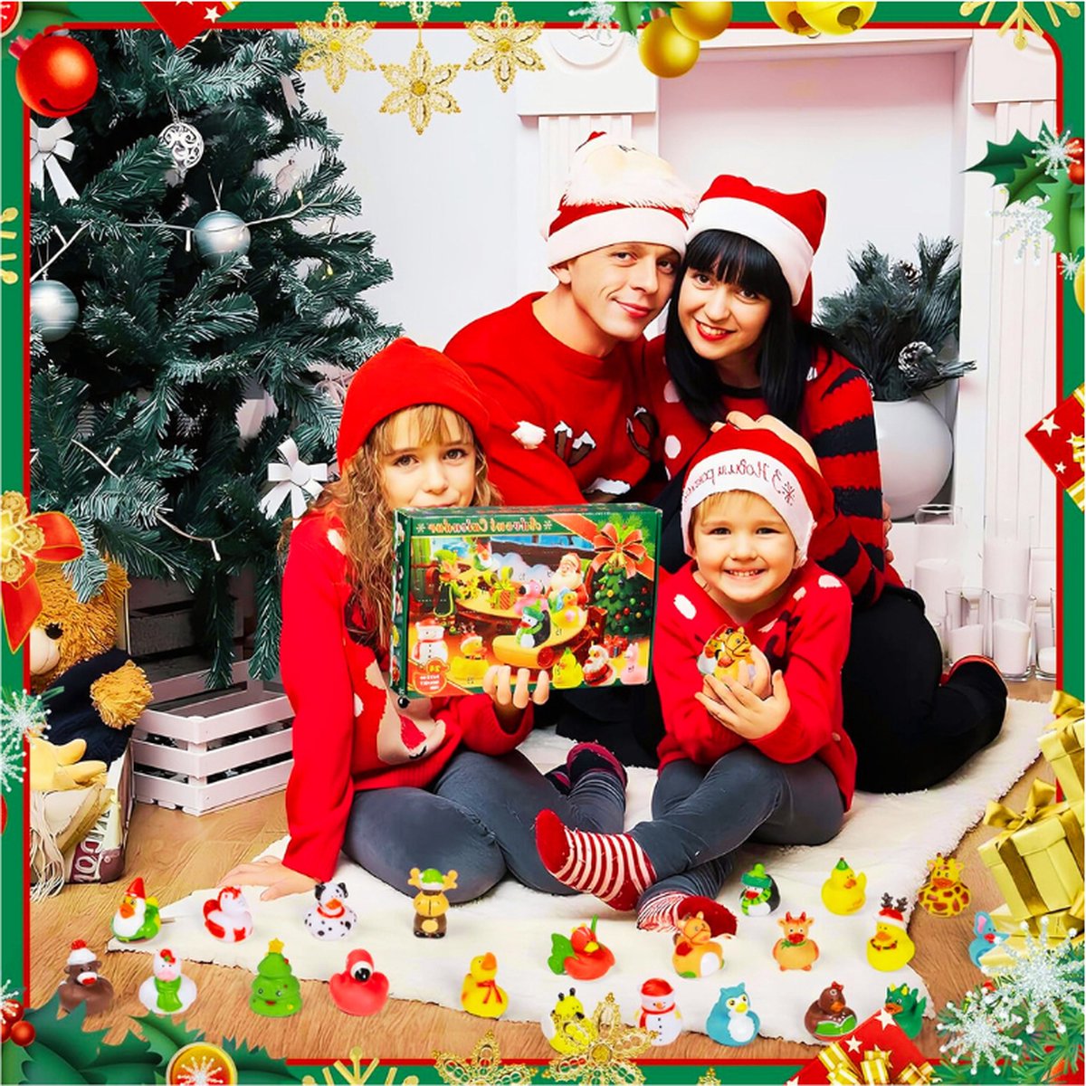 24 Stuks Rubberen Eenden Adventskalender 2024 - Kerstmis Rubberen Eenden Badspeelgoed - 24 Dagen Verrassingen Aftelcadeau Voor Kleine Kinderen Jongens Feestzakvulling