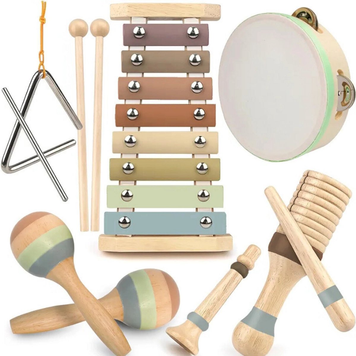 Houten Muziekinstrumenten Voor Peuters (1-3 Jaar) – Montessori Muziekspeelgoed – Inclusief Xylofoon & Tamboerijn – Educatieve Ontwikkeling & Creativiteit