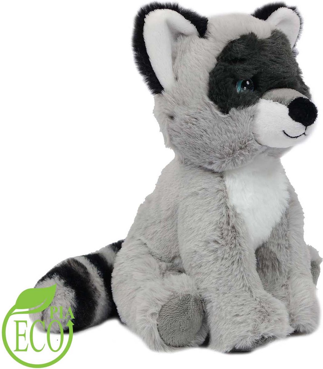 Eco Knuffel Wasbeer - zittend - Geborduurde Ogen - 21 cm