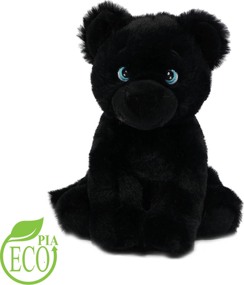 Eco Knuffel Zwarte panter - zittend - Geborduurde Ogen - 21 cm