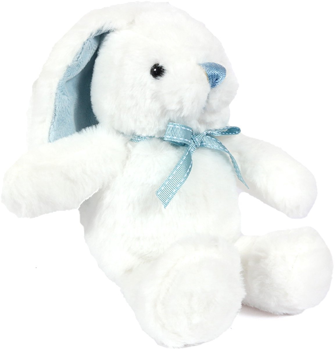 PIA Soft Toys - Pluche Knuffeldier - Konijn - wit blauwe strik - 18 cm