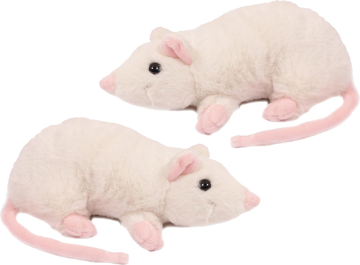 Pia Toys Knuffeldier Muizen - 2x - zachte pluche stof - premium kwaliteit knuffels - wit - 18 cm