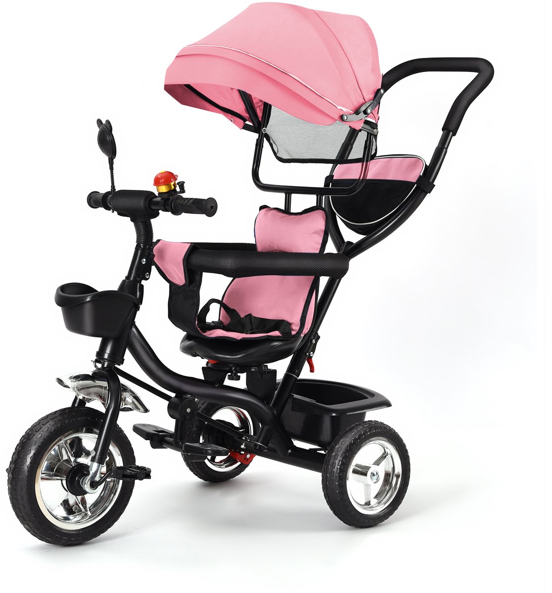   -Kinderdriewieler   met duwstang-360° draaibare zit-Met zonnescherm- Roze