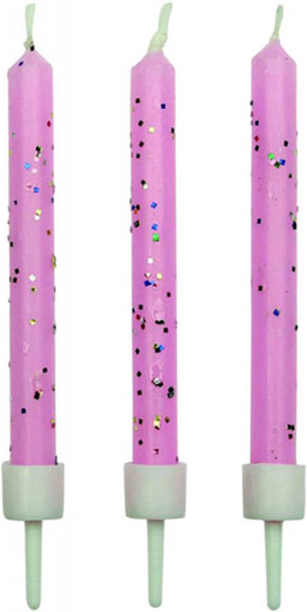 PME Taartkaarsjes Roze met glitter 10 stuks