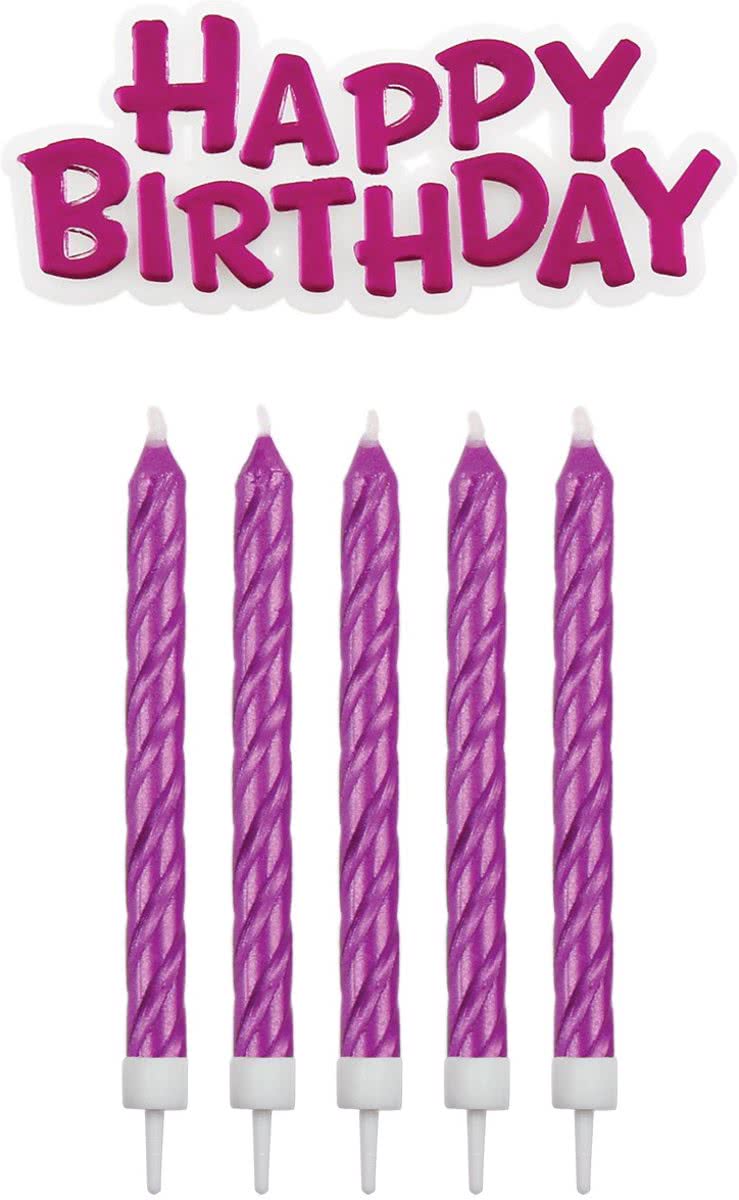 PME Verjaardagskaarsjes Happy Birthday Roze pk/17