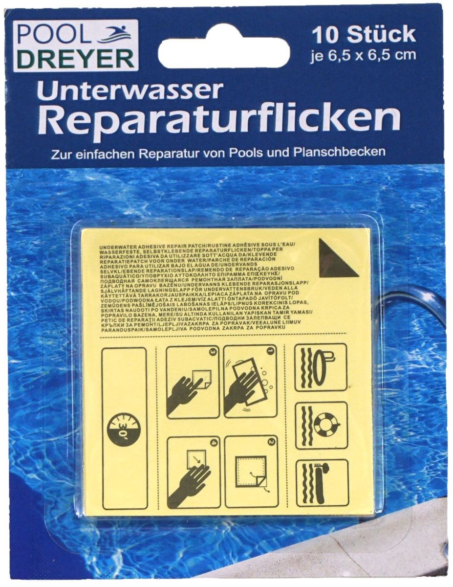 Pooldreyer reparatie pads voor zwembad - Reparatieset - 10 stuks - 6.5 x 6.5 cm