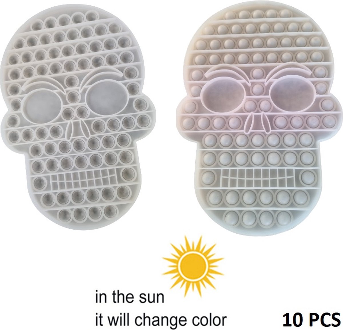 Wonderprice Pakket van 10 Stuks Popit Uitdeelpakket - Pop It - Skull XL UV - Color Changing - Feestdagen - Buiten Speelgoed - Super Leuk Uitdeelcadeau