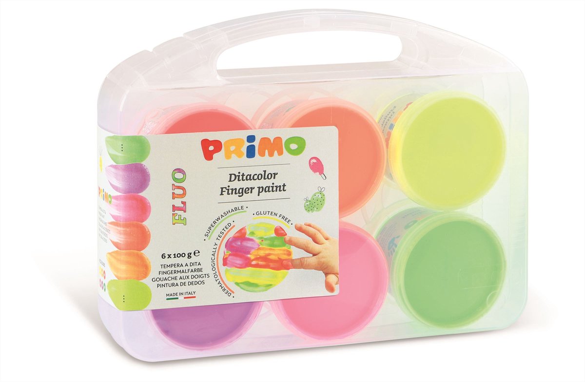 Primo PRIMO - Vingerverf fluor 6 potjes in koffer (6x100gr)