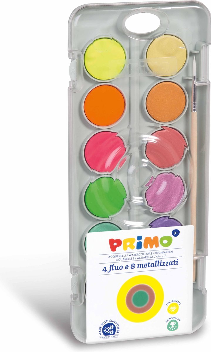Primo Waterverfdoos Junior 12 Kleuren Metallic/fluor