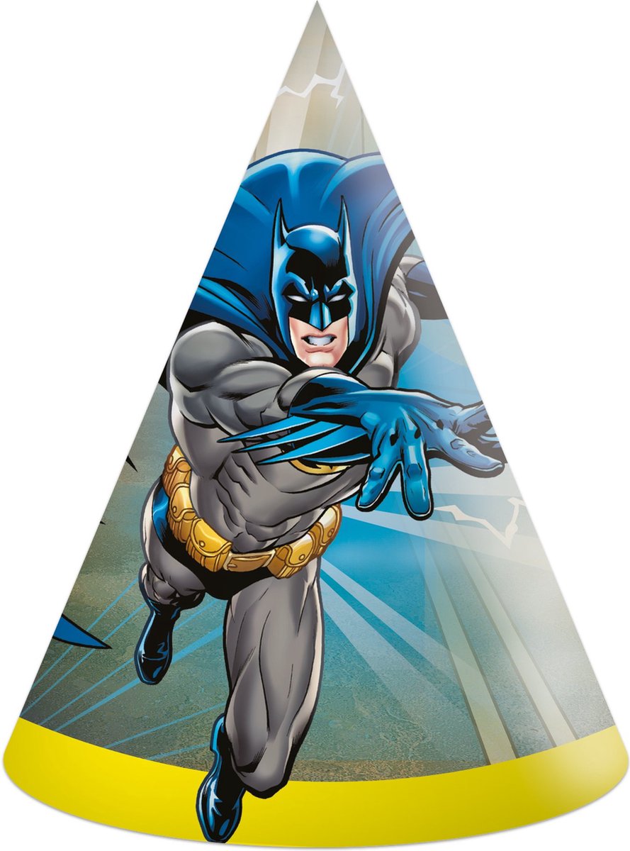 Procos - Dc Comics - Batman - Superheld - Feesthoedjes - feestmutsen - Punthoedjes - Karton - 6 Stuks - Kinderfeest - Verjaardag.