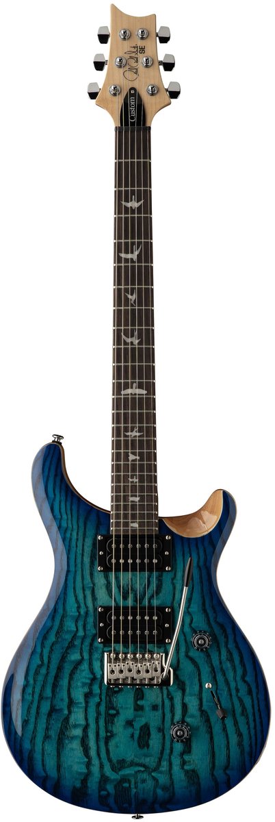 PRS SE Exotic Custom 24 Burled Ash LTD Lake Blue, Natural Back - Elektrische gitaar
