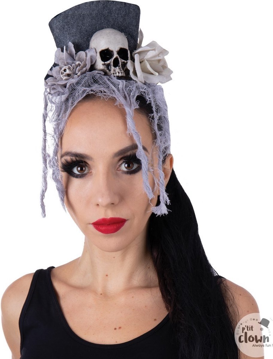 Halloween Minihoedje Doodskop Grijs