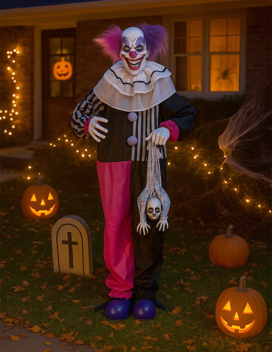 PTIT CLOWN - Geanimeerde roze en zwarte clowndecoratie met geluid en licht 170 cm